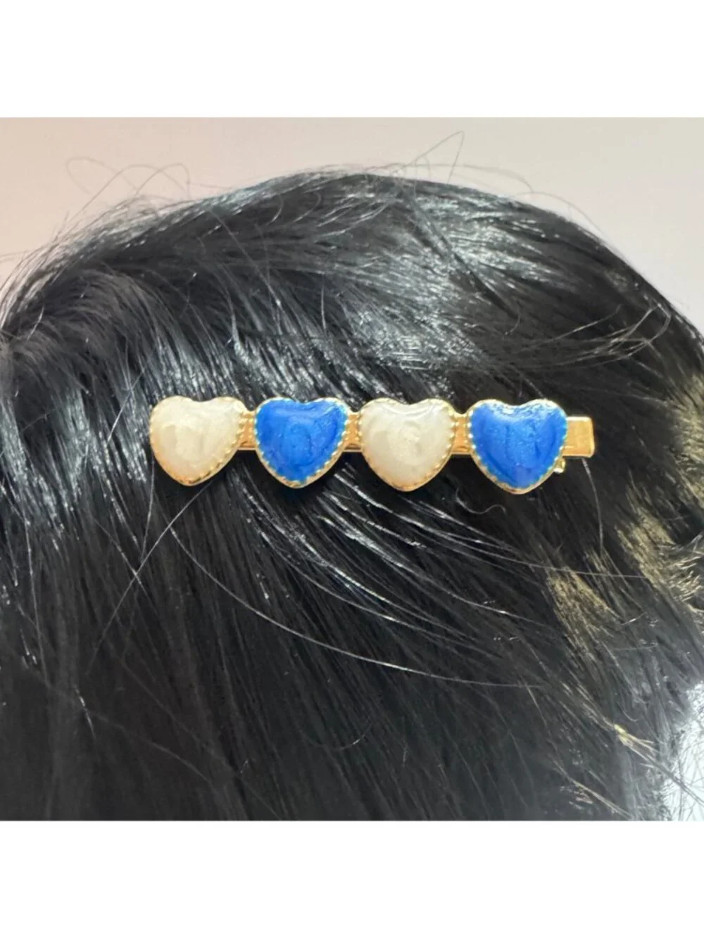 Heart Shaped Blue White Gold Hair Clip Barrette Accessory